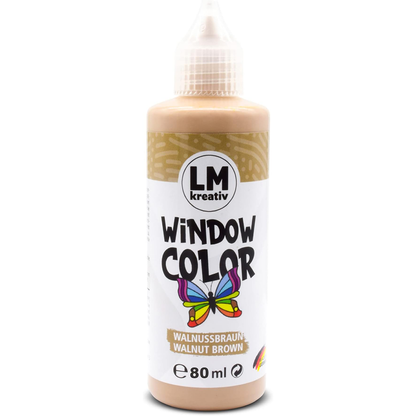 LM Kreativ Window Color 80 ml in Wallnussbraun als einzelne Flasche mit Dosierspitze.