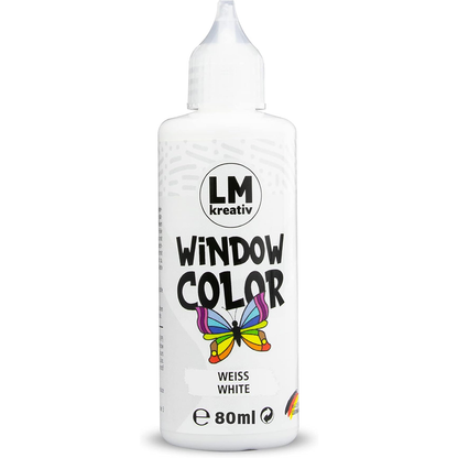 LM Kreativ Window Color 80 ml in Weiss als einzelne Flasche mit Dosierspitze.