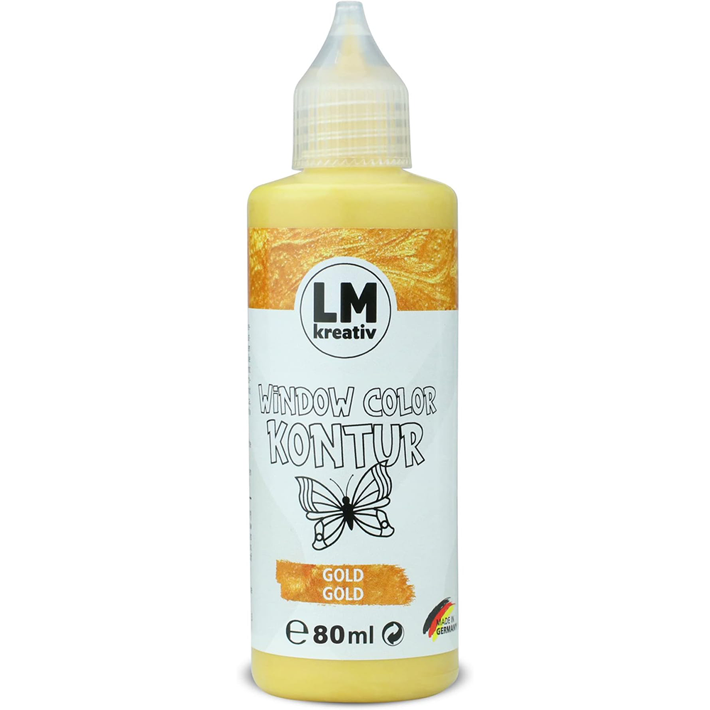 LM Kreativ Window Color Kontur 80 ml in Gold als einzelne Flasche mit Dosierspitze.