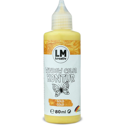LM Kreativ Window Color Kontur 80 ml in Gold als einzelne Flasche mit Dosierspitze.