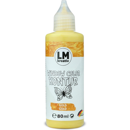 LM Kreativ Window Color Kontur 80 ml in Gold als einzelne Flasche mit Dosierspitze.