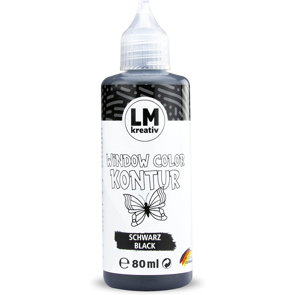 LM Kreativ Window Color Kontur 80 ml in Schwarz als einzelne Flasche mit Dosierspitze.