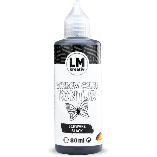 LM Kreativ Window Color Kontur 80 ml in Schwarz als einzelne Flasche mit Dosierspitze.