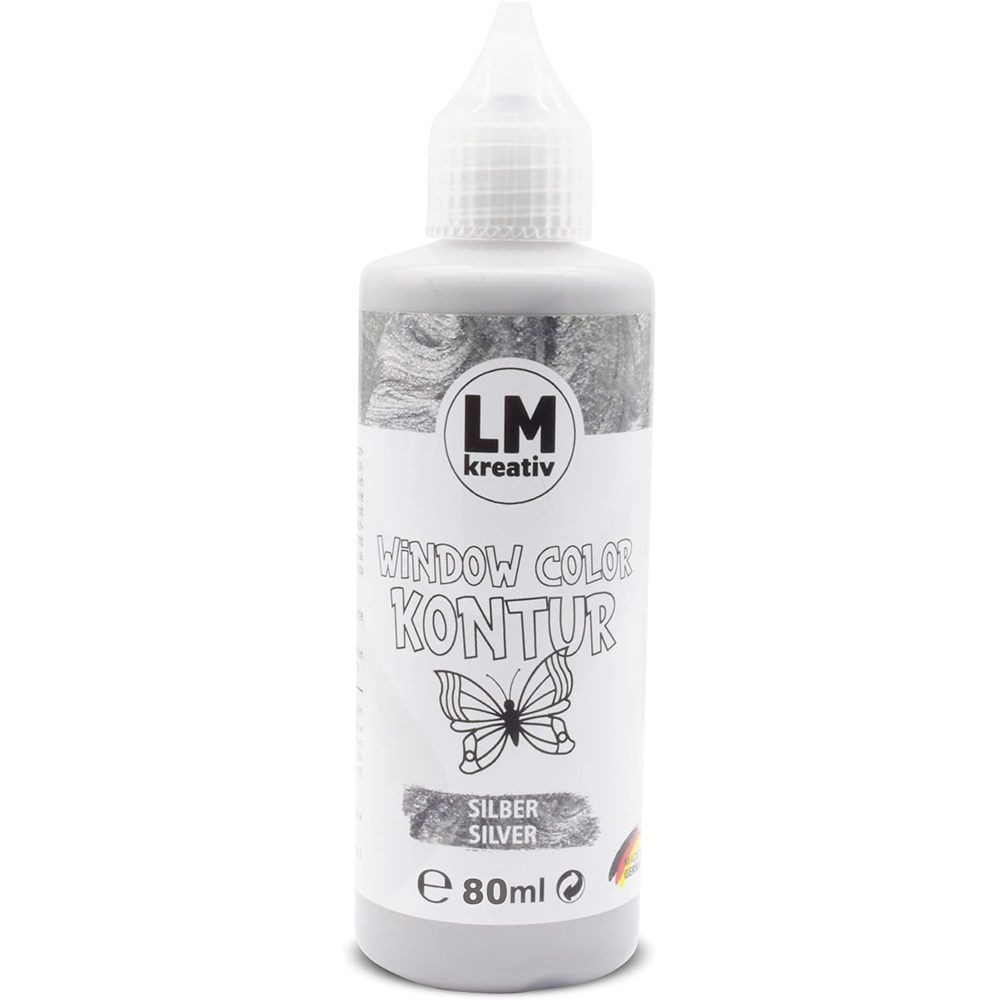 LM Kreativ Window Color Kontur 80 ml in Silber als einzelne Flasche mit Dosierspitze.