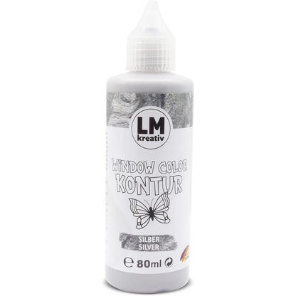 LM Kreativ Window Color Kontur 80 ml in Silber als einzelne Flasche mit Dosierspitze.
