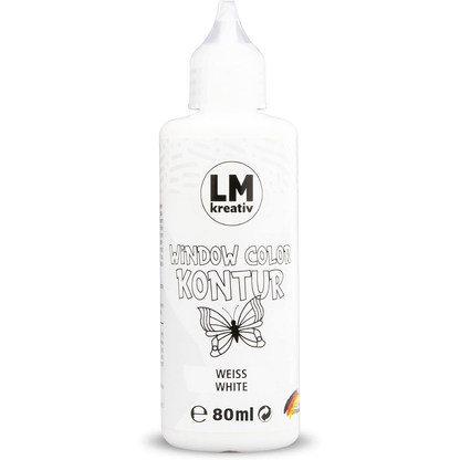 LM Kreativ Window Color Kontur 80 ml in Weiss als einzelne Flasche mit Dosierspitze.