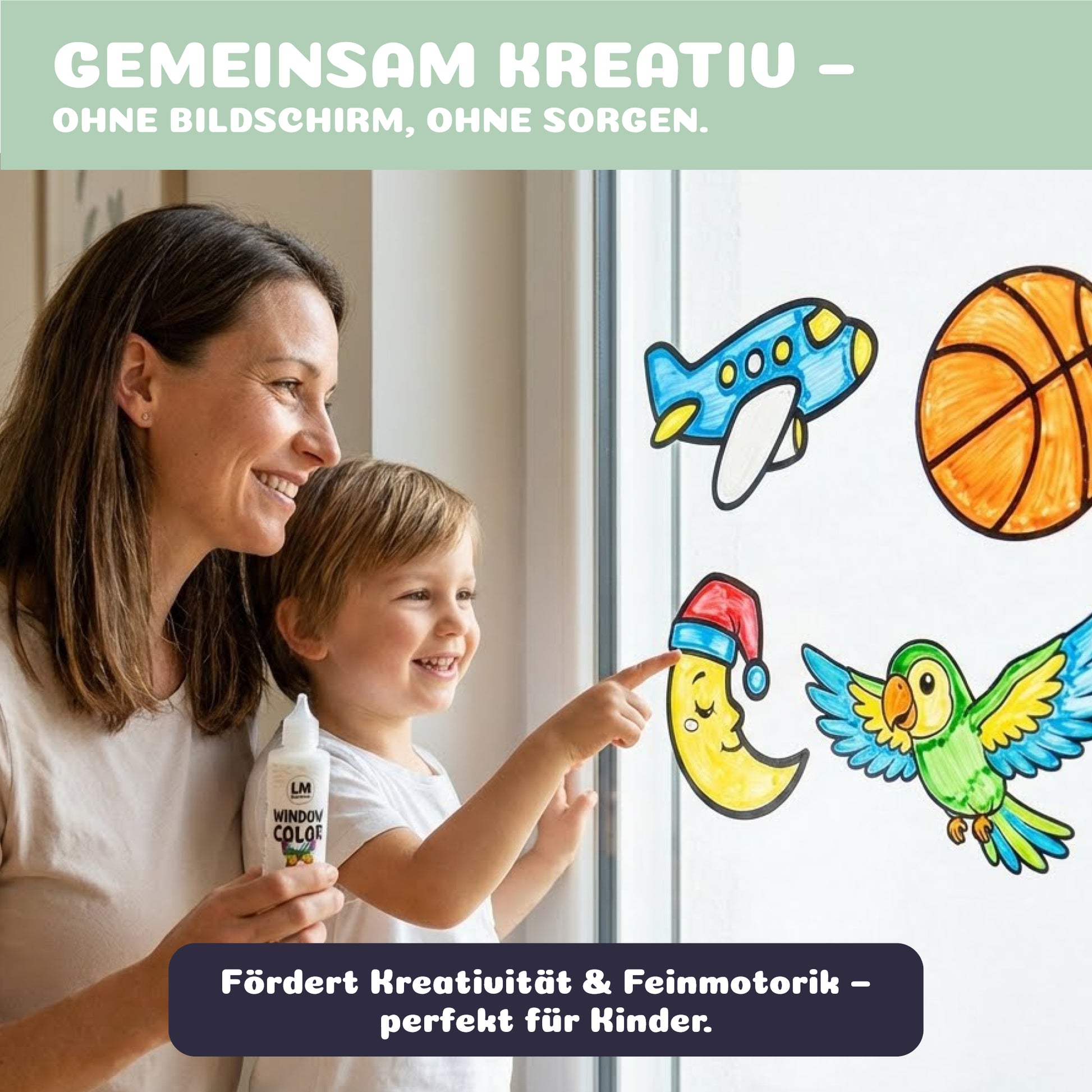 Gemeinsames Basteln mit LM Kreativ Window Color – kreative Fensterbilder für Kinder und Familien ohne Bildschirmzeit
