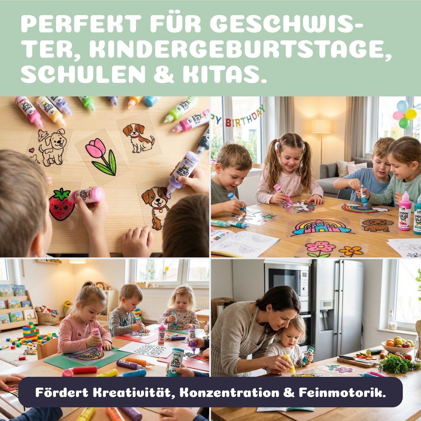Gemeinsames Basteln mit LM Kreativ Window Color XXL Set – ideal für Geschwister, Kindergeburtstage, Schulen und Kitas