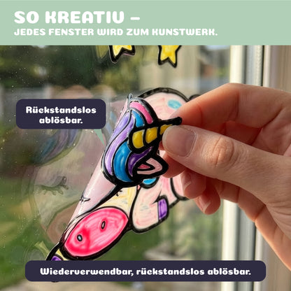 Window Color Fensterbild wird rückstandslos abgezogen und neu positioniert – wiederverwendbare Fensterdekoration