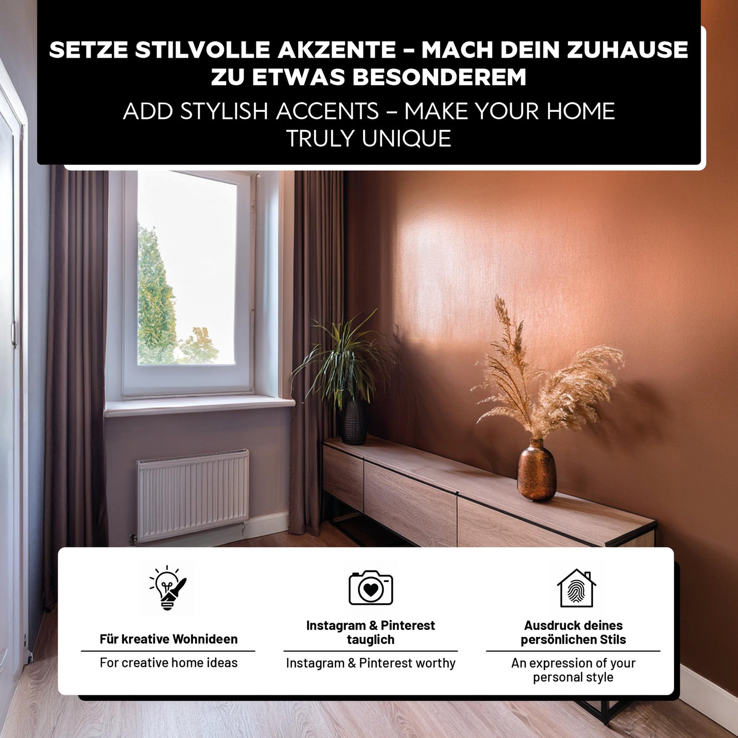 Moderne Akzentwand mit Metallic-Finish – ideal für kreative Wohnideen und stilvolle Interior-Highlights.