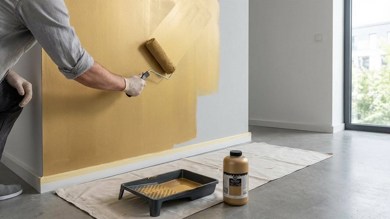 Einfache Verarbeitung mit Farbrolle – gleichmäßiges Metallic-Finish ohne Streifen.