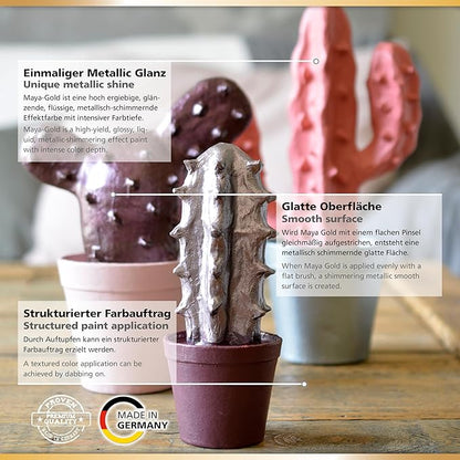 Mit Viva Decor Maya Gold veredelter Kaktus – glatte und strukturierte Oberflächen mit intensivem metallischem Glanz