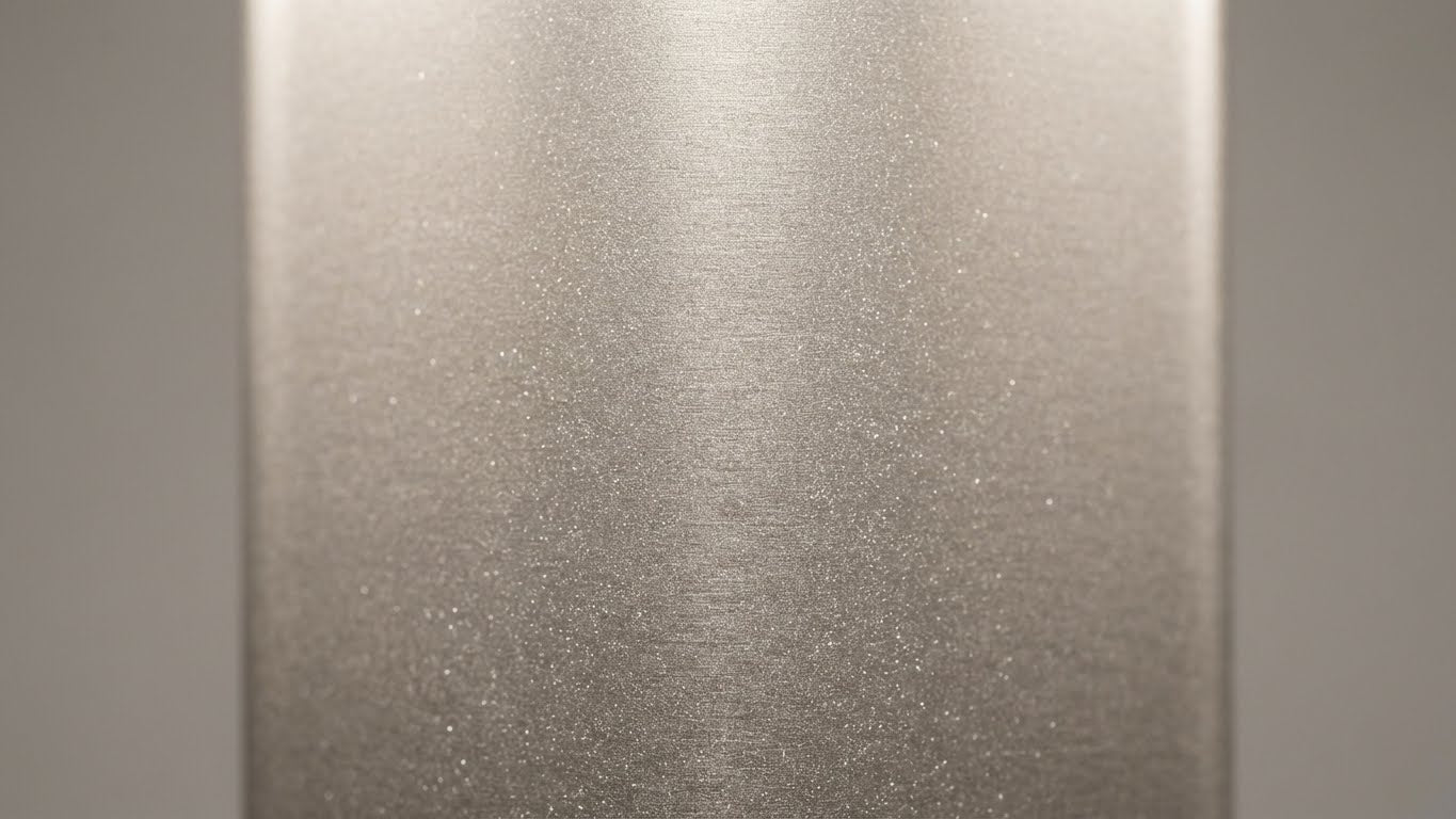 Nahaufnahme der My Color Room Metallic Wandfarbe in Silber mit feinem Glitzereffekt und gleichmäßigem Schimmer auf glatter Oberfläche.
