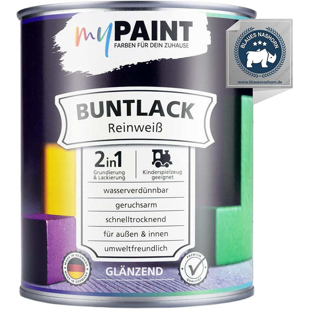Einzelne Dose My Paint 2in1 Buntlack Glänzend in Reinweiß für innen und außen geeignet.