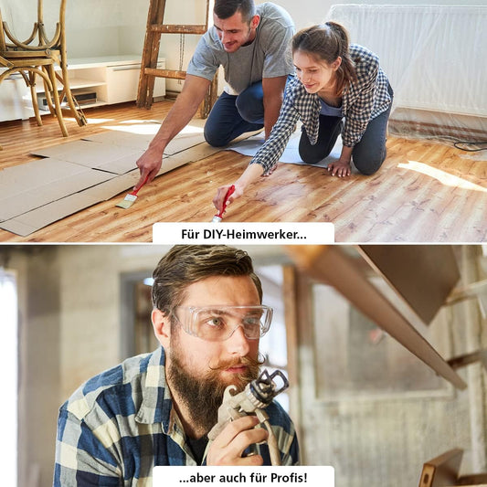 DIY-Heimwerker und Profi lackieren einen Holzboden mit My Paint 2in1 Klarlack Seidenmatt