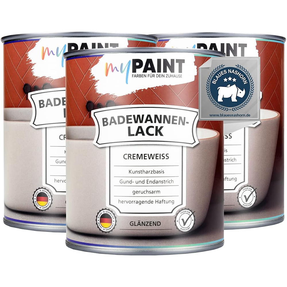 Mehrere Dosen My Paint Badewannenlack Cremeweiss glaenzend in der 2,25-Liter-Gebindegroesse