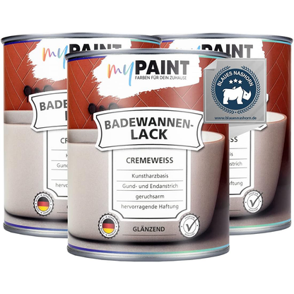 Mehrere Dosen My Paint Badewannenlack Cremeweiss glaenzend in der 2,25-Liter-Gebindegroesse