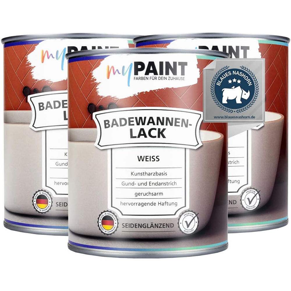Mehrere Dosen My Paint Badewannenlack Weiss seidenglaenzend in der 2,25-Liter-Gebindegroesse