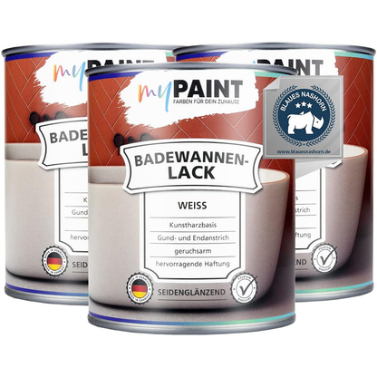 Mehrere Dosen My Paint Badewannenlack Weiss seidenglaenzend in der 2,25-Liter-Gebindegroesse