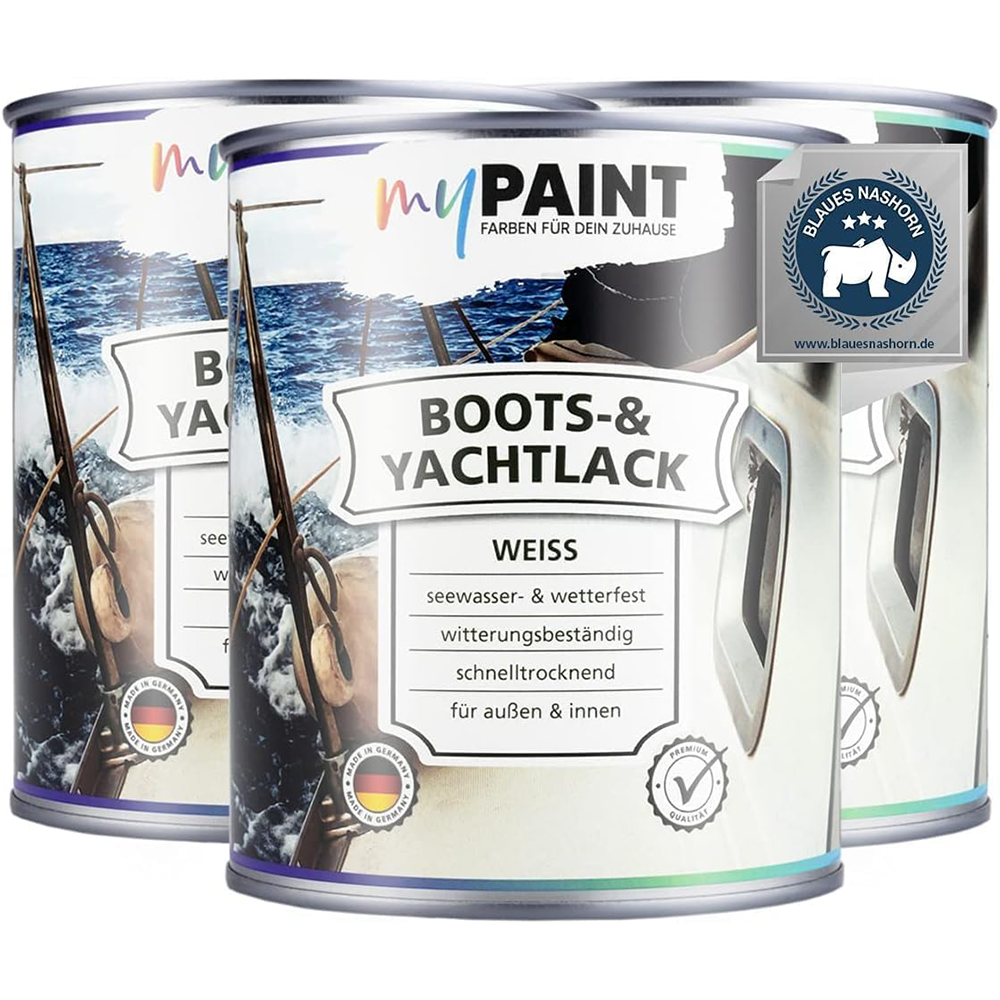 Produktset aus mehreren Dosen My Paint Boots- und Yachtlack Weiss in 2,25 Liter Gebinden