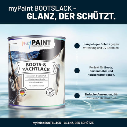 Hero-Produktbild My Paint Bootslack mit Claim „Glanz, der schützt“ – wetterfester Holzschutz für innen & außen