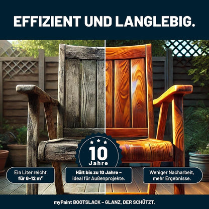 Vorher-Nachher-Vergleich: My Paint Bootslack frischt verwittertes Holz auf und schützt bis zu 10 Jahre