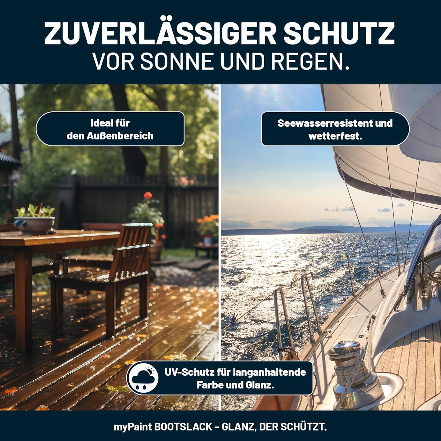My Paint Bootslack im Einsatz auf Gartenmöbeln und Booten – zuverlässiger UV- und Wetterschutz