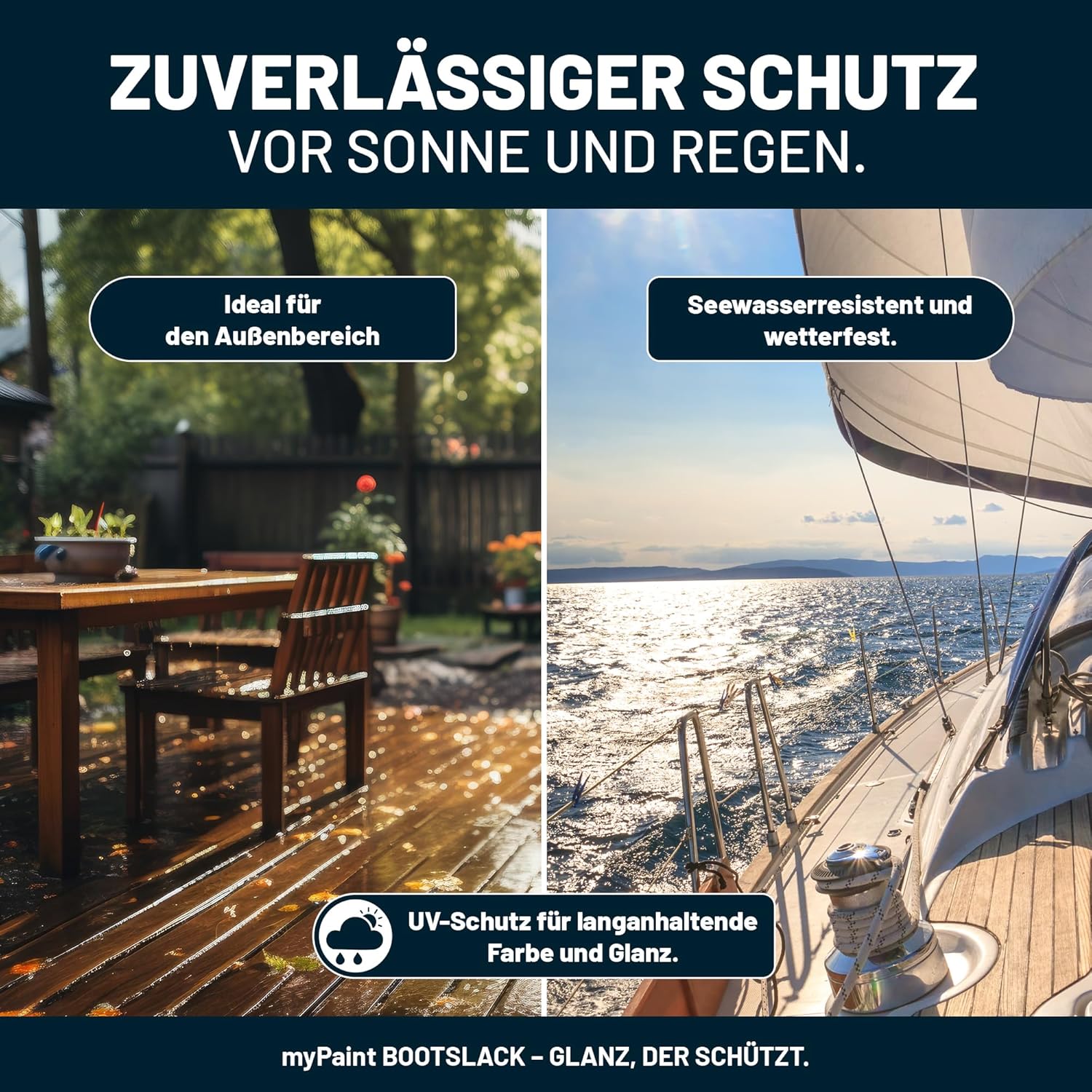 My Paint Bootslack im Einsatz auf Gartenmöbeln und Booten – zuverlässiger UV- und Wetterschutz
