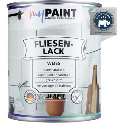 Produktdose My Paint Fliesenlack Weiss 750ml glaenzend auf hellem Hintergrund