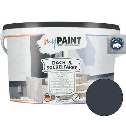 My Paint Sockel- und Dachfarbe in Anthrazitgrau als 5-Liter-Eimer mit Farbmuster für Fassaden und Sockel