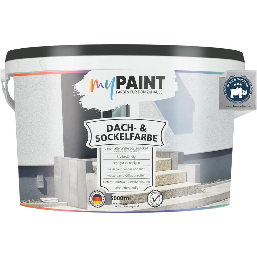 My Paint Sockel- und Dachfarbe als 5-Liter-Eimer mit Farbmuster für den Aussenbereich