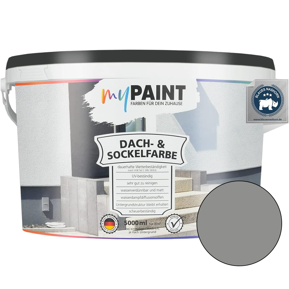 My Paint Sockel- und Dachfarbe in Steingrau als 5-Liter-Eimer mit Farbmuster für den Aussenbereich