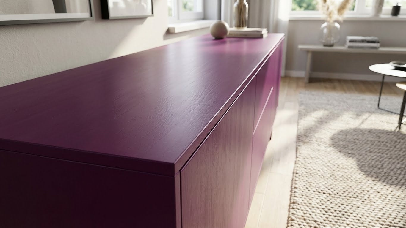 Modernes Sideboard in kräftigem Farbton gestrichen mit myPaint Buntlack – hohe Deckkraft und edles Finish.