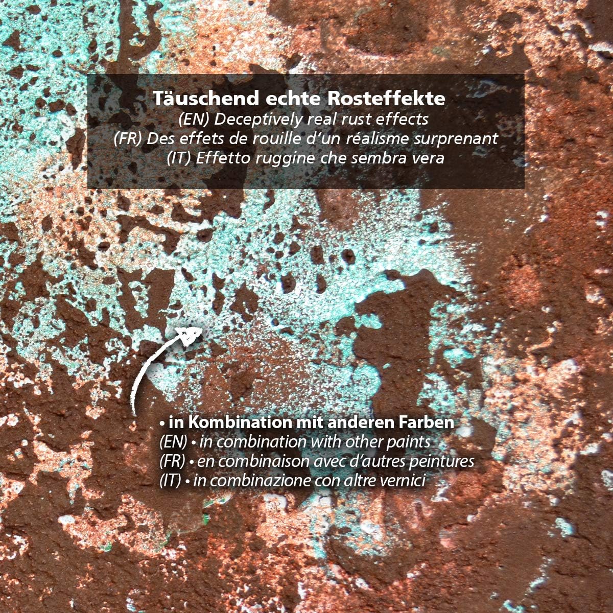 Detailaufnahme realistischer Rosteffekt mit Roststruktur Paste in Kombination mit Farbe