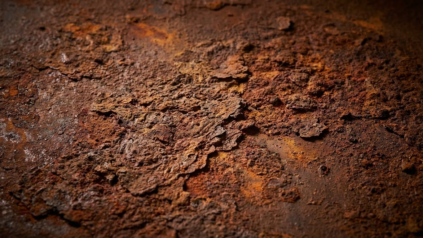 Detailansicht einer realistischen Roststruktur mit Roststruktur Paste – raue Oberfläche und natürliche Rostfarbnuancen