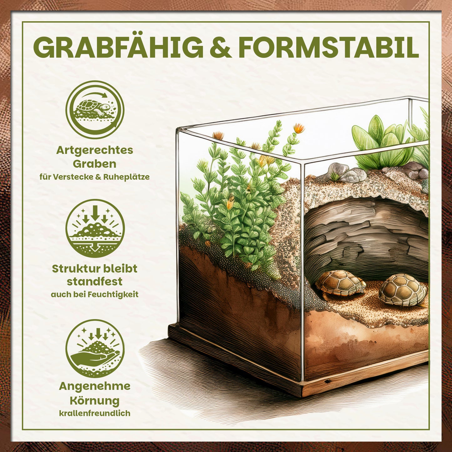 Grabfähige und formstabile Schildkrötenerde für artgerechtes Graben und Verstecke
