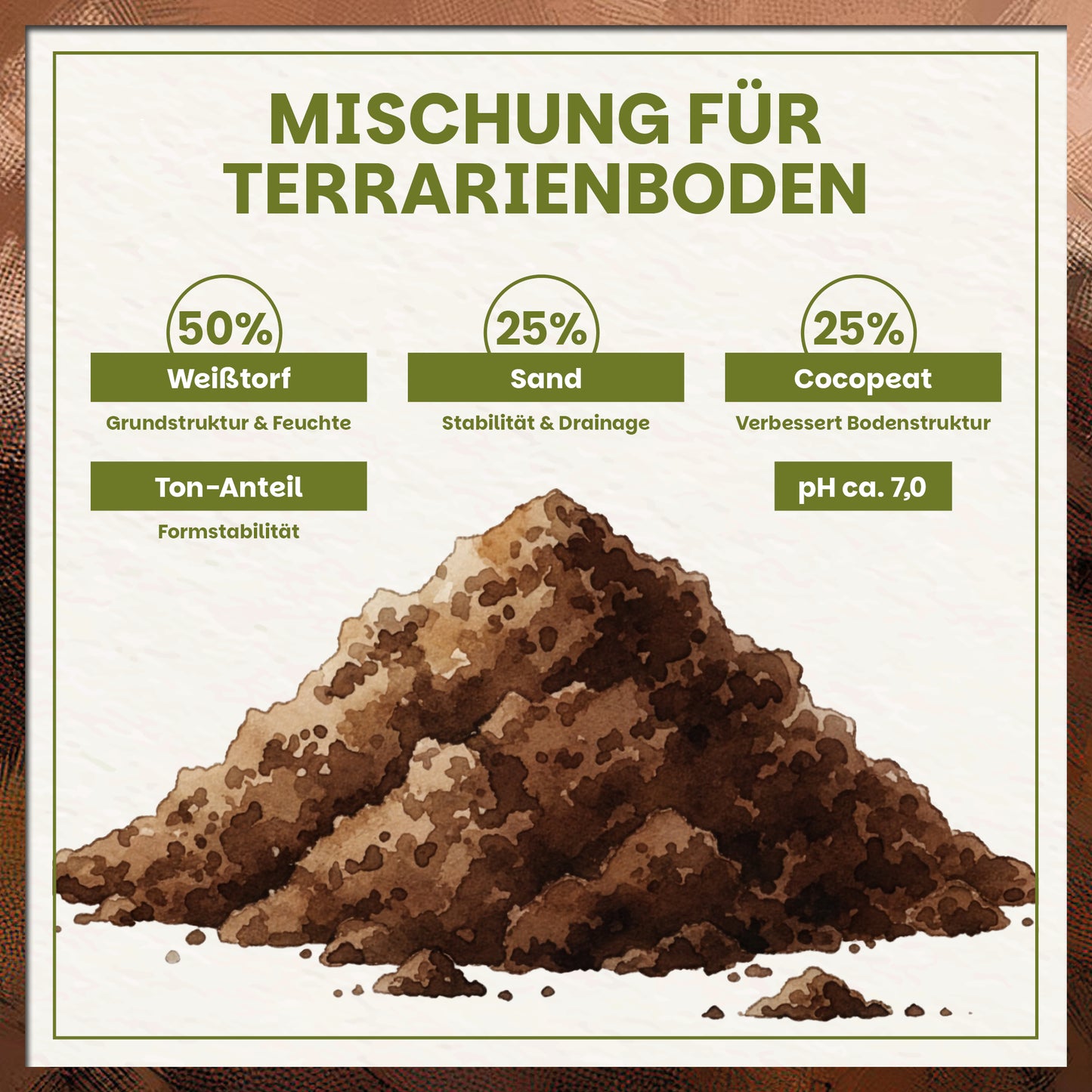 Schildkrötenerde Substratmischung aus Weißtorf, Sand und Cocopeat mit pH 7