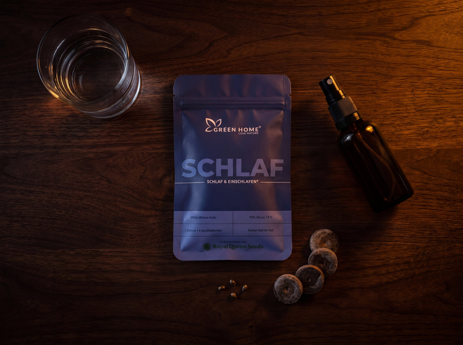 SCHLAF Cannabis Starter Set komplett – 3 Samen, 4 Quelltabletten bei warmem Nachtlicht