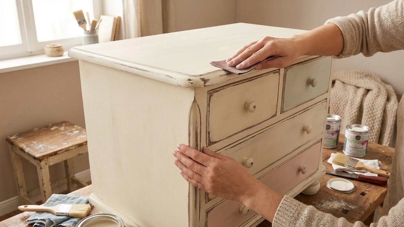 Anschleifen von gestrichenen Möbeln für Shabby Chic Effekt