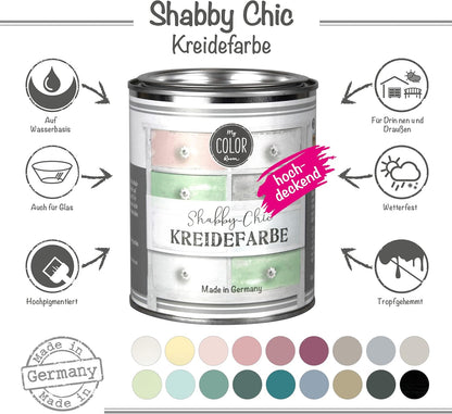 Shabby Chic Kreidefarbe Dose – hochdeckende Kreidefarbe auf Wasserbasis für Möbel, Deko und DIY, Made in Germany