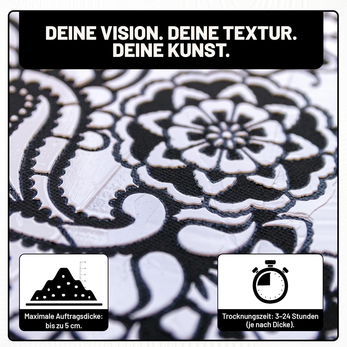 Feine Struktur der LM Kreativ Strukturpaste auf Leinwand – ideal für detailreiche Texturen und präzise Acrylkunst.