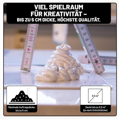 Feine Strukturpaste mit Auftragshöhen bis 5 cm – hohe Standfestigkeit und ergiebig bis zu 0,5 m² je nach Schicht.