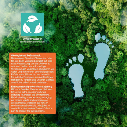 Luftaufnahme eines Waldes in Form eines Fußabdrucks mit Hinweis auf umweltfreundlichen Versand und reduzierten ökologischen Fußabdruck.