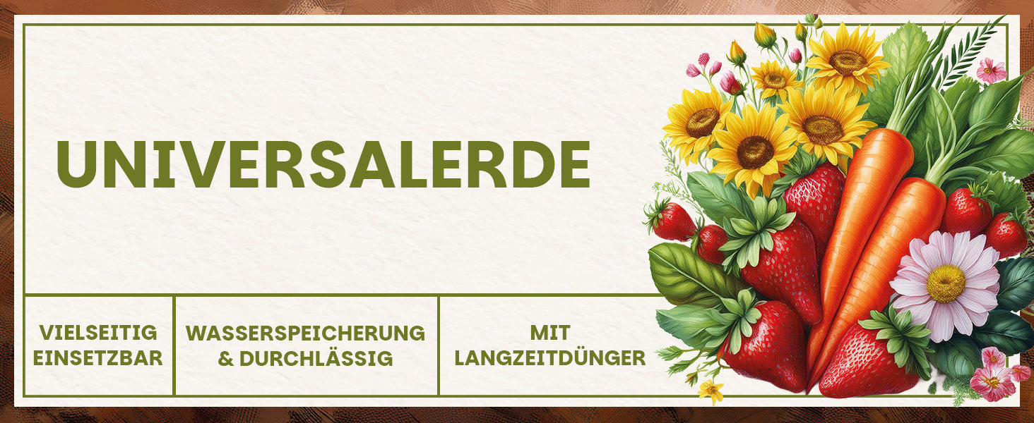 Green Home Universalerde mit Gemüse- und Blumenillustration, vielseitig einsetzbar, wasserspeichernd und mit Langzeitdünger
