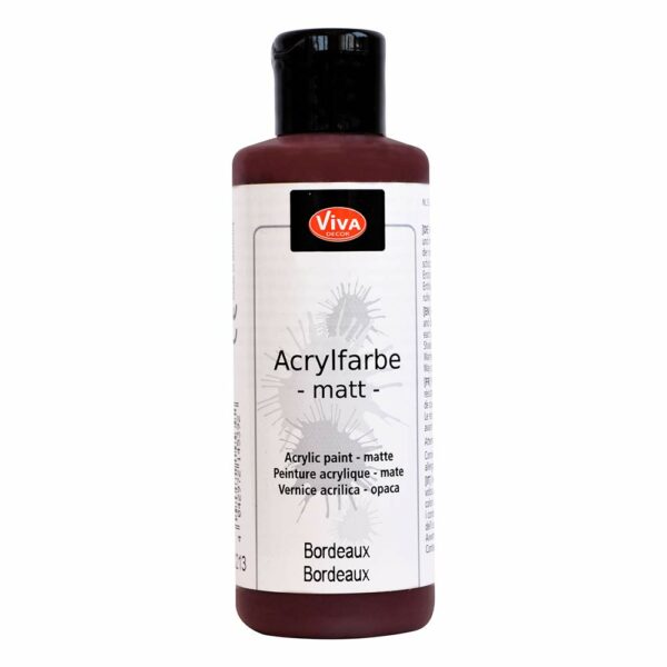 Viva Decor Acrylfarbe Matt in Bordeaux, 82 ml Flasche mit satter, dunkler Farbwirkung und hoher Pigmentierung