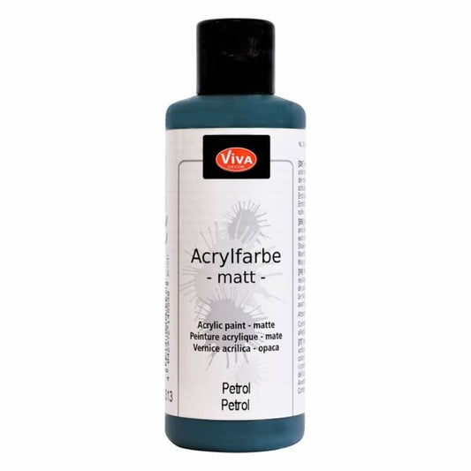 Viva Decor Acrylfarbe Matt in Petrol, 82 ml Flasche mit intensiver Farbbrillanz, guter Mischbarkeit und schneller Trocknung