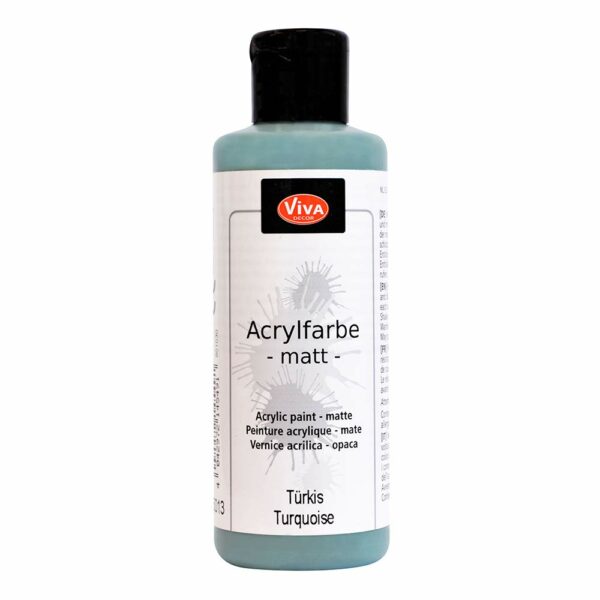 Viva Decor Acrylfarbe Matt in Tuerkis, 82 ml Flasche mit brillanter Farbwirkung und schneller Trocknung