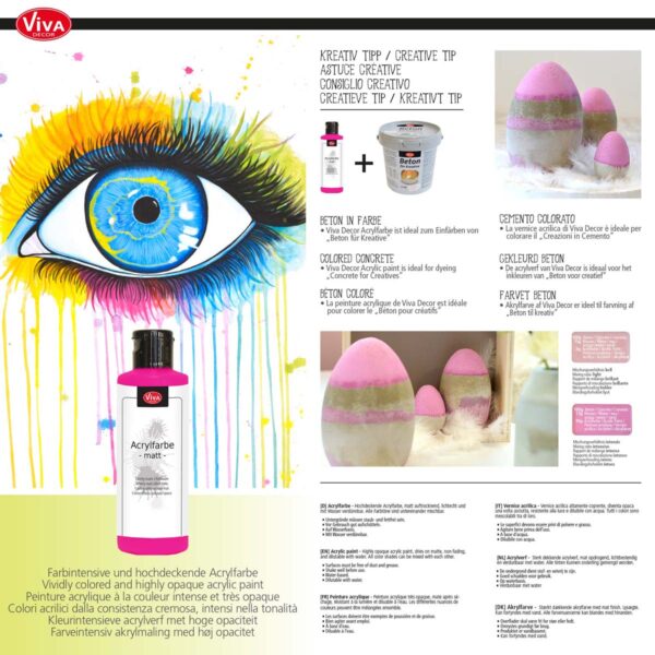 Viva Decor Acrylfarbe Matt mit Kreativtip zum Einfaerben von Betoneiern in Rosa und Naturtoenen als Dekorationsidee