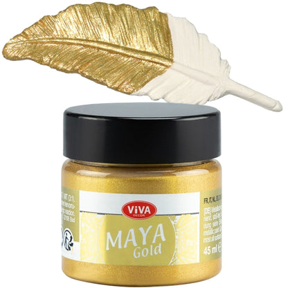 Viva Decor Maya Gold 45 ml Champagner – heller champagnerfarbener Metallic-Ton mit feinem Schimmer, dargestellt auf Feder