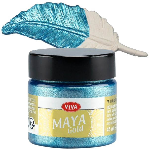 Viva Decor Maya Gold 45 ml Eisblau – Helle blaue Metallicfarbe mit kühl schimmerndem Effekt